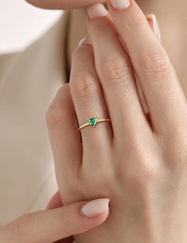 WFYOU Gold Heart Birthstone Rings for Women 14K Gold Plated Non Tarnish Stackable Pinky Cubic Zirconia Rings Emerald Dainty Gemstone Thumb Ring Band Cute Jewelry Birthday Gift Size 5-10 in Saudi Arabia