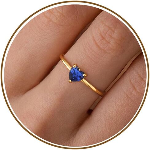 WFYOU Gold Heart Birthstone Rings for Women 14K Gold Plated Non Tarnish Stackable Pinky Cubic Zirconia Rings Emerald Dainty Gemstone Thumb Ring Band Cute Jewelry Birthday Gift Size 5-10 in Saudi Arabia