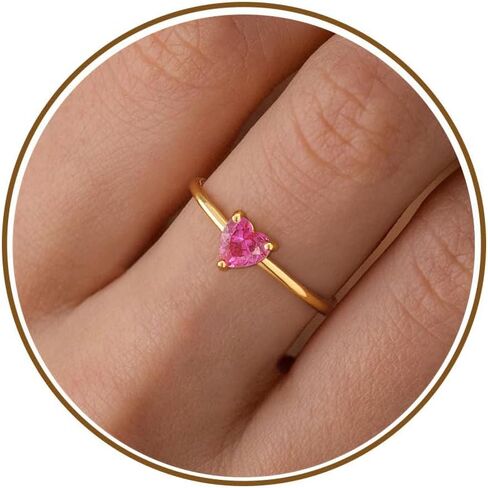 WFYOU Gold Heart Birthstone Rings for Women 14K Gold Plated Non Tarnish Stackable Pinky Cubic Zirconia Rings Emerald Dainty Gemstone Thumb Ring Band Cute Jewelry Birthday Gift Size 5-10 in Saudi Arabia