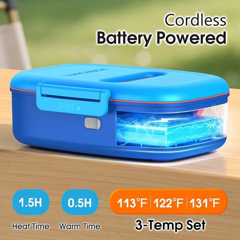 EAST OAK Cordless Electric Lunch Box for Kids with Ice Pack, Chill & Warm Zone with Scheduled Heating, Portable Leak-Proof Bento Box with Utensils, Removable Divider for Girls Boys Navy Blue in Saudi Arabia