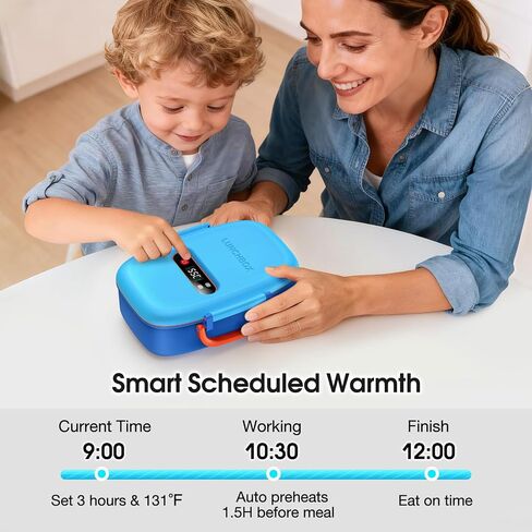 EAST OAK Cordless Electric Lunch Box for Kids with Ice Pack, Chill & Warm Zone with Scheduled Heating, Portable Leak-Proof Bento Box with Utensils, Removable Divider for Girls Boys Navy Blue in Saudi Arabia
