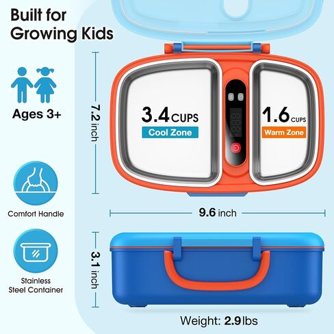 EAST OAK Cordless Electric Lunch Box for Kids with Ice Pack, Chill & Warm Zone with Scheduled Heating, Portable Leak-Proof Bento Box with Utensils, Removable Divider for Girls Boys Navy Blue in Saudi Arabia