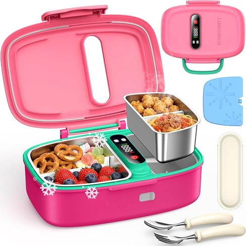 EAST OAK Cordless Electric Lunch Box for Kids with Ice Pack, Chill & Warm Zone with Scheduled Heating, Portable Leak-Proof Bento Box with Utensils, Removable Divider for Girls Boys Navy Blue in Saudi Arabia