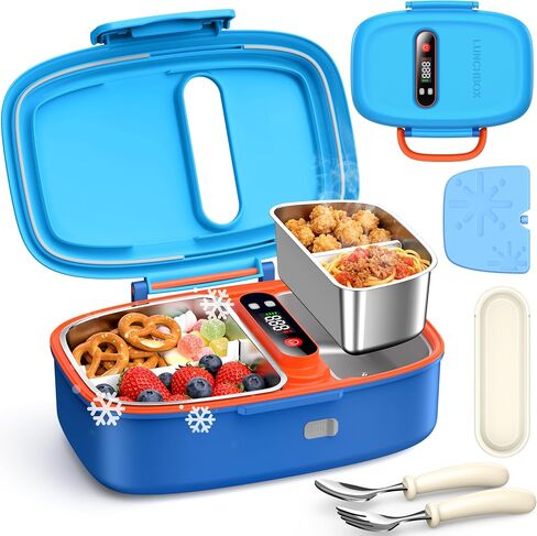 EAST OAK Cordless Electric Lunch Box for Kids with Ice Pack, Chill & Warm Zone with Scheduled Heating, Portable Leak-Proof Bento Box with Utensils, Removable Divider for Girls Boys Navy Blue in Saudi Arabia