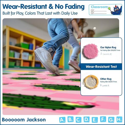 Booooom Jackson 7'6''x13' Pink Cactus Classroom Rug for Kids Room Seating Décor - Thick Nylon Large Preschool Carpet Daycare Rug for Teaching & Playroom, Non-Slip &No Triping,20X Stain Resistance in Saudi Arabia
