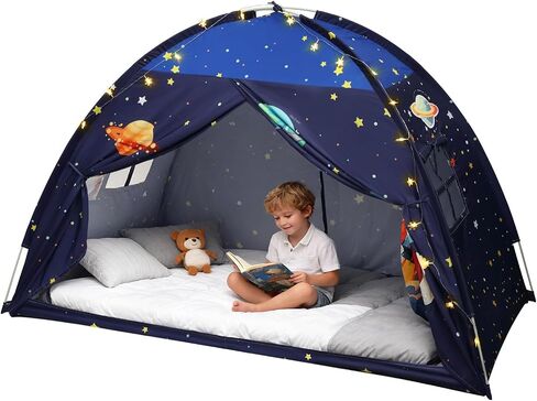 Redants Twin Bed Tent Canopy, Space Indoor Blackout Privacy Toddler Bed Tent for Kids with Light, Portable Sleeping Floor Kids Playhouse (Blue, Twin Size) in Saudi Arabia
