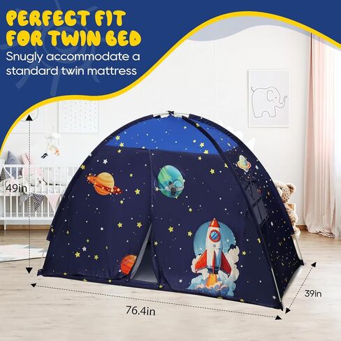 Redants Twin Bed Tent Canopy, Space Indoor Blackout Privacy Toddler Bed Tent for Kids with Light, Portable Sleeping Floor Kids Playhouse (Blue, Twin Size) in Saudi Arabia