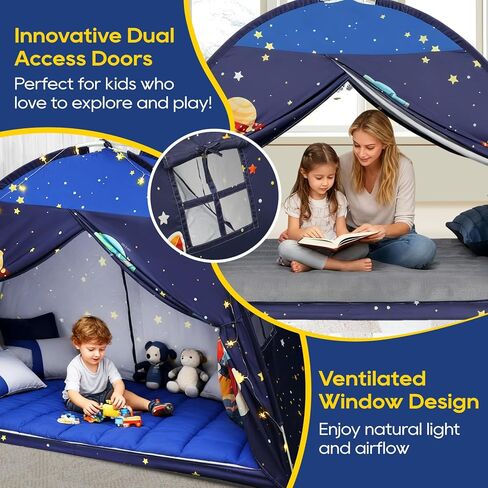 Redants Twin Bed Tent Canopy, Space Indoor Blackout Privacy Toddler Bed Tent for Kids with Light, Portable Sleeping Floor Kids Playhouse (Blue, Twin Size) in Saudi Arabia