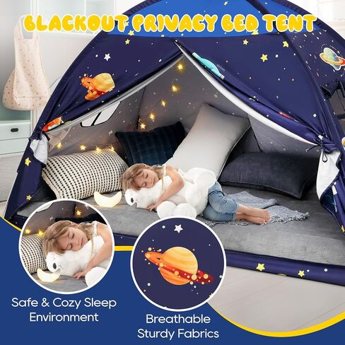 Redants Twin Bed Tent Canopy, Space Indoor Blackout Privacy Toddler Bed Tent for Kids with Light, Portable Sleeping Floor Kids Playhouse (Blue, Twin Size) in Saudi Arabia