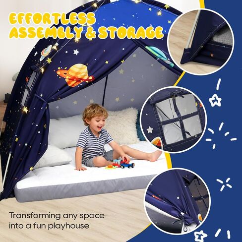 Redants Twin Bed Tent Canopy, Space Indoor Blackout Privacy Toddler Bed Tent for Kids with Light, Portable Sleeping Floor Kids Playhouse (Blue, Twin Size) in Saudi Arabia