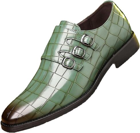 Men's Printed Pointed Toe Monk Strap Oxfords Fashion Comfortable Slip on Loafer Leather Formal Business Office Wedding Dress Shoes in Saudi Arabia