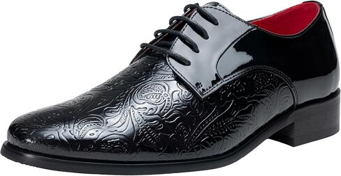 Jousen Mens Dress Shoes Velvet Tuxedo Shoes for Men Faux Patent Leather Oxford Shoes Classic Formal Lace-up Black Dress Shoes in Kuwait