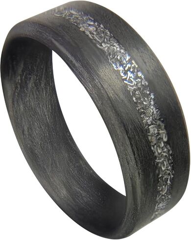 Carbon Fiber Beveled Edge Ring with Gibeon Meteorite Line - Handmade Ring Band - Lightweight - Black Band - Custom Band widths - Sizes 4-16 - Durable Matte Finish in Saudi Arabia
