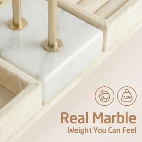 KES Natural Marble Bracelet Holder with 5X Weighted Base, Extra Sturdy 3 Tier Bracelet Holder Display for Necklaces, Earrings, Rings, Watches, T Bar Jewelry Holder Organizer, Beige, JTR500-WH in Saudi Arabia