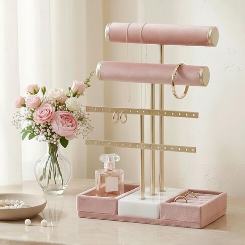 KES Natural Marble Bracelet Holder with 5X Weighted Base, Extra Sturdy 3 Tier Bracelet Holder Display for Necklaces, Earrings, Rings, Watches, T Bar Jewelry Holder Organizer, Beige, JTR500-WH in Saudi Arabia