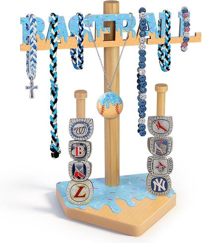 Baseball Ice cream Drip Necklace Holder, Wooden Magnetic BASEBALL Letter Sign, Championship Ring Holder and Jewelry Organizer, Sports Decor Gift for Players, Coaches, Baseball Moms and Fans in Saudi Arabia