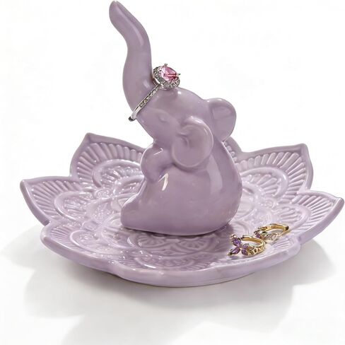 PUDDING CABIN Purple Elephant Ring Holder Jewelry Dish for Women, Lavender Mandala Jewelry Organizer for Rings Earrings Necklaces, Birthday Christmas Elephant Gifts for Women Mom Sister Friend in Saudi Arabia