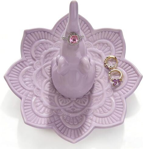 PUDDING CABIN Purple Elephant Ring Holder Jewelry Dish for Women, Lavender Mandala Jewelry Organizer for Rings Earrings Necklaces, Birthday Christmas Elephant Gifts for Women Mom Sister Friend in Saudi Arabia