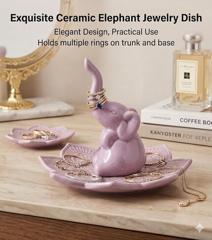 PUDDING CABIN Purple Elephant Ring Holder Jewelry Dish for Women, Lavender Mandala Jewelry Organizer for Rings Earrings Necklaces, Birthday Christmas Elephant Gifts for Women Mom Sister Friend in Saudi Arabia