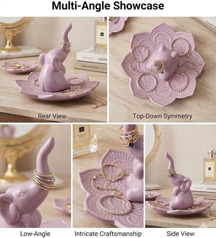 PUDDING CABIN Purple Elephant Ring Holder Jewelry Dish for Women, Lavender Mandala Jewelry Organizer for Rings Earrings Necklaces, Birthday Christmas Elephant Gifts for Women Mom Sister Friend in Saudi Arabia