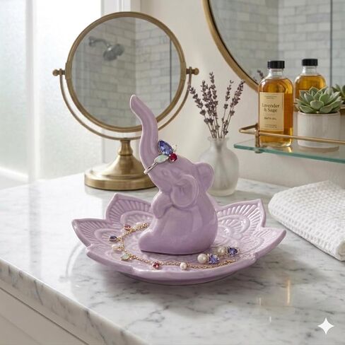 PUDDING CABIN Purple Elephant Ring Holder Jewelry Dish for Women, Lavender Mandala Jewelry Organizer for Rings Earrings Necklaces, Birthday Christmas Elephant Gifts for Women Mom Sister Friend in Saudi Arabia