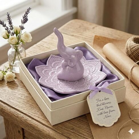 PUDDING CABIN Purple Elephant Ring Holder Jewelry Dish for Women, Lavender Mandala Jewelry Organizer for Rings Earrings Necklaces, Birthday Christmas Elephant Gifts for Women Mom Sister Friend in Saudi Arabia