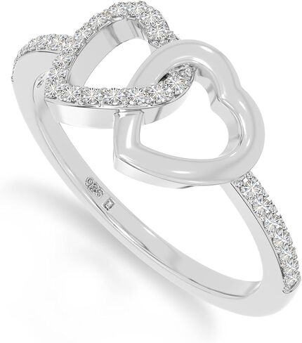 Moissanite Interlocking Heart Band Ring for Women in 925 Silver/18K Yellow/Rose Gold Vermeil, Birthstone Jewelry Gifts for Her Birthday, Anniversary, Graduation, Christmas, Mothers Day in Kuwait