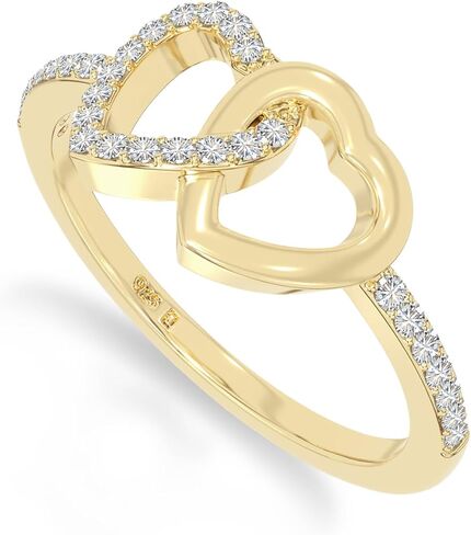 Moissanite Interlocking Heart Band Ring for Women in 925 Silver/18K Yellow/Rose Gold Vermeil, Birthstone Jewelry Gifts for Her Birthday, Anniversary, Graduation, Christmas, Mothers Day in Kuwait