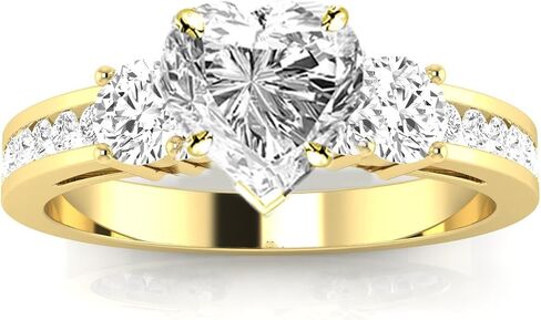 14K White Gold 1.5 Carat LAB GROWN DIAMOND Channel Set 3 Three Stone Heart Cut Diamond Engagement Ring (G-H Color VS1-VS2 Clarity 0.75 Ct Center) in Kuwait