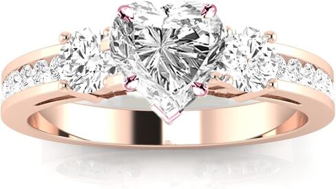 14K White Gold 1.5 Carat LAB GROWN DIAMOND Channel Set 3 Three Stone Heart Cut Diamond Engagement Ring (G-H Color VS1-VS2 Clarity 0.75 Ct Center) in Kuwait