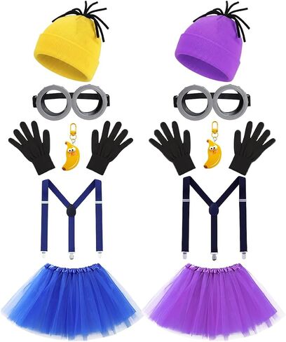 Double Set Adult Couple Cartoon Costume Accessories Kit Yellow & Purple Outfit for Halloween Party Cosplay in Saudi Arabia