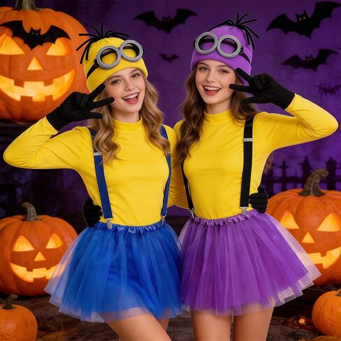 Double Set Adult Couple Cartoon Costume Accessories Kit Yellow & Purple Outfit for Halloween Party Cosplay in Saudi Arabia