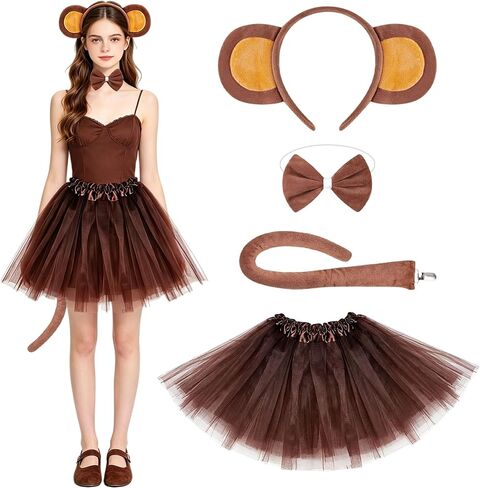Monkey Ears Headband Set Stylish Costume Accessory Ideal for Halloween, Christmas, Carnival Themed Party Outfits in Saudi Arabia