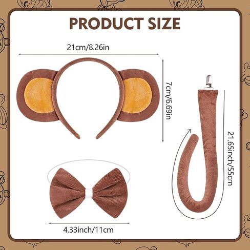 Monkey Ears Headband Set Stylish Costume Accessory Ideal for Halloween, Christmas, Carnival Themed Party Outfits in Saudi Arabia