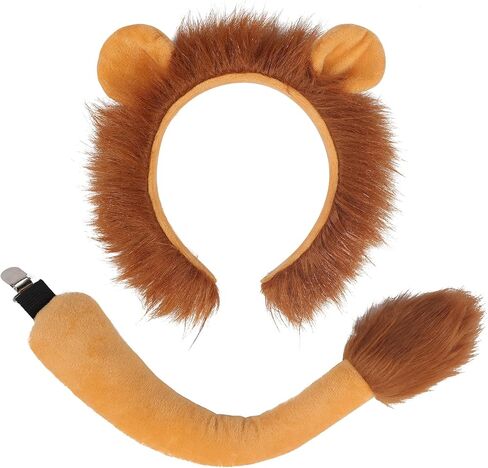 BXT Lion/Lemur Ears and Tail Set - Bendable Tail, Ear Headband, Animal Cosplay Costume Accessories for Halloween Party in Kuwait