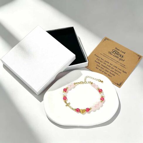 Cross Initial A-Z Bracelet for Girls Cross Bracelet for Baptism First Communion Christening Christian Religious Easter Confirmation Gifts for Daughter Granddaughter Niece Goddaughter Silver Gift Box in Saudi Arabia