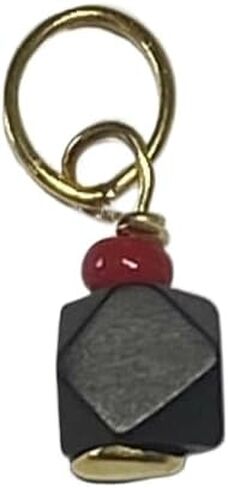 10 Karat Yellow Gold and Genuine 4mm Azabache Jet with Simulated Coral Bead Charm in Kuwait