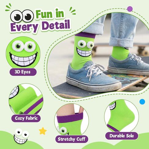 Crazy Socks for Kids Silly Wacky Monster Socks with 3D Eyes for Boys Girls Novelty Funny Birthday Christmas Gift in Saudi Arabia