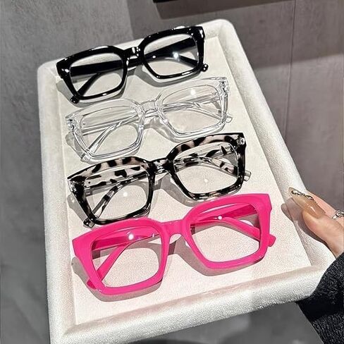 4-Pack Women'S Plastic Square Glasses - Oversized Round/Heart-Shaped/Rectangle Frames, Versatile All-Occasion Glasses in Kuwait
