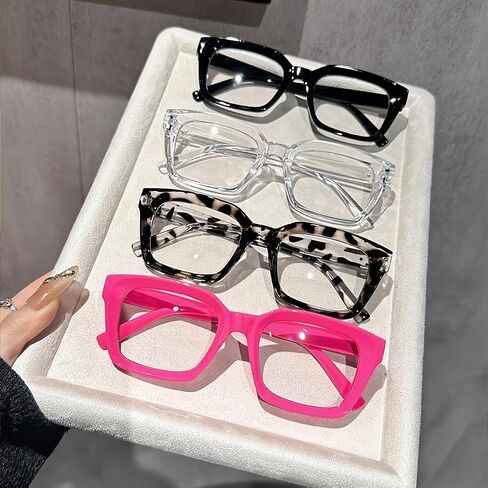 4-Pack Women'S Plastic Square Glasses - Oversized Round/Heart-Shaped/Rectangle Frames, Versatile All-Occasion Glasses in Kuwait