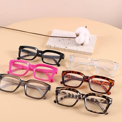 4-Pack Women'S Plastic Square Glasses - Oversized Round/Heart-Shaped/Rectangle Frames, Versatile All-Occasion Glasses in Kuwait