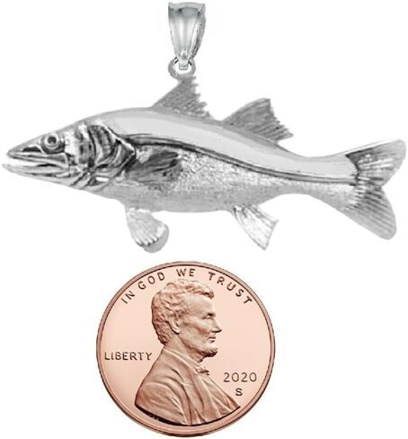 Sterling Silver Snook Fish 3D Solid Pendant, Made in USA in Saudi Arabia