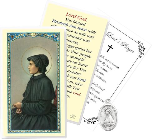 St Elizabeth Ann Seton Medal - Pray for Us Saint Elizabeth Seton Medal, Laminated St Elizabeth Prayer Card, The Lord's Prayer Card - Saint Elizabeth Ann Seton Medal Devotional Set, Total 3 Items in Kuwait