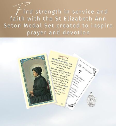 St Elizabeth Ann Seton Medal - Pray for Us Saint Elizabeth Seton Medal, Laminated St Elizabeth Prayer Card, The Lord's Prayer Card - Saint Elizabeth Ann Seton Medal Devotional Set, Total 3 Items in Kuwait