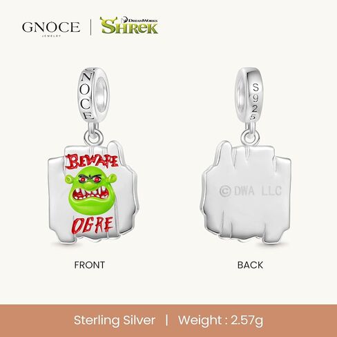 GNOCE Shrek Beware Ogre Warning Sign Pendant Dangle Charm for Women, S925 Sterling Silver Dangle Charms for Women Wife, Valentine‘s Day, Mother’s Day Jewelry in Kuwait