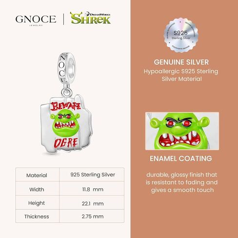 GNOCE Shrek Beware Ogre Warning Sign Pendant Dangle Charm for Women, S925 Sterling Silver Dangle Charms for Women Wife, Valentine‘s Day, Mother’s Day Jewelry in Kuwait
