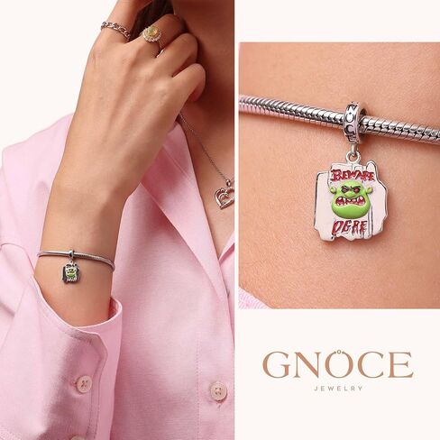 GNOCE Shrek Beware Ogre Warning Sign Pendant Dangle Charm for Women, S925 Sterling Silver Dangle Charms for Women Wife, Valentine‘s Day, Mother’s Day Jewelry in Kuwait