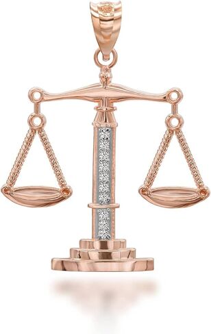 10K Yellow, White, or Rose Gold Diamond-Accented Scales of Justice Pendant (G-H Color, SI1-SI2 Clarity) - Choice of Metal in Saudi Arabia