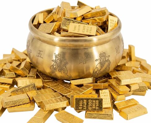 Solid Brass Feng Shui Money Bowl with 160 Gold Bricks, Five Paths Wealth God, 300g 6x6x3cm (2.4in), Place on Wealth Corner or Altar, office desk, home, feng shui decor, Attracts Daily Abundance in Saudi Arabia