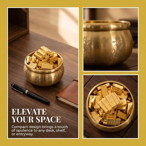 Solid Brass Feng Shui Money Bowl with 160 Gold Bricks, Five Paths Wealth God, 300g 6x6x3cm (2.4in), Place on Wealth Corner or Altar, office desk, home, feng shui decor, Attracts Daily Abundance in Saudi Arabia